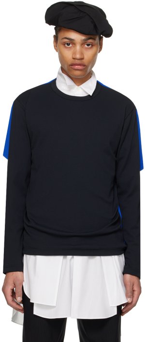Черно-синяя многослойная футболка с длинным рукавом Comme Des Garcons Garçons