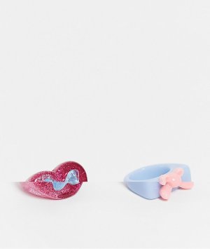 Комплект из 2 пластиковых колец с блестками, пластиковым мишкой и сердечком -Multi ASOS DESIGN