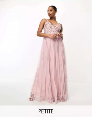 Petite Bridesmaid платье макси 2 в 1 с декорированным верхом и тюлевой юбкой матово-розового цвета Beauut