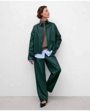 Женские прямые брюки с эффектом кожи темно-зеленого цвета , темно-зеленый Adolfo Dominguez. Цвет: зеленый