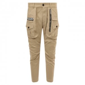 Хлопковые брюки-карго Dsquared2. Цвет: бежевый