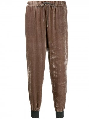 Бархатные блестящие спортивные брюки Fabiana Filippi. Цвет: коричневый