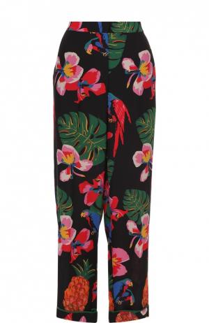 Шелковые брюки в пижамном стиле с ярким принтом Valentino. Цвет: черный