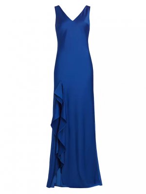 Атласное платье Ashylynn с оборками Ml Monique Lhuillier, цвет royal azure Lhuillier