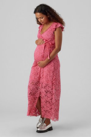 Кружевное платье миди для беременных особых случаев , розовый Mamalicious