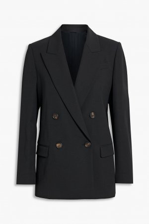 Двубортный пиджак из смесовой шерсти и твила, украшенный бусинами, черный Brunello Cucinelli