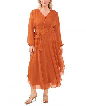 Платье макси с V-образным вырезом и завязками на талии больших размеров , оранжевый Vince Camuto