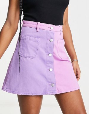 Сиреневая джинсовая мини-юбка в стиле колорблок Monki