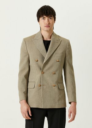 Бежевая куртка из шерсти с микро-узором Golden Goose. Цвет: бежевый