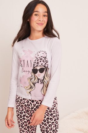 Пижама с длинными рукавами из трикотажа графическим принтом , розовый Lipsy