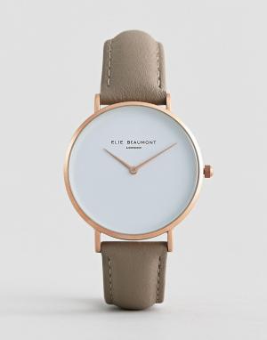 Золотисто-розовые часы с кожаным ремешком Elie Beaumont. Цвет: коричневый