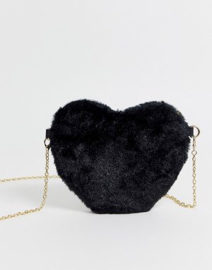 Черная меховая сумка в форме сердца -Черный Chateau