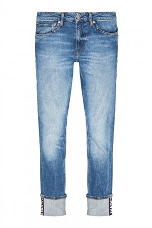 Зауженные голубые джинсы с широкими отворотами Calvin Klein. Цвет: синий