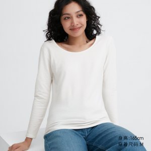 Женская футболка Duo Nuan HEATTECH с круглым вырезом, жемчужно-белый Uniqlo