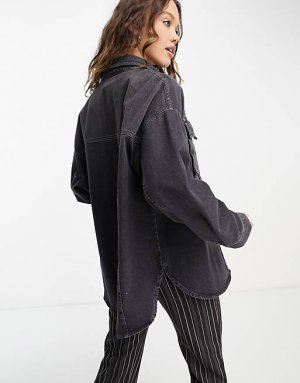 Черная джинсовая куртка-карго с карманами ASOS DESIGN