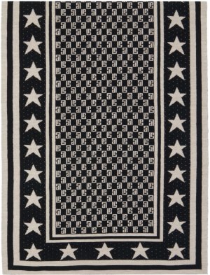 Черный и кремовый мини-шарф с монограммой звездами Balmain