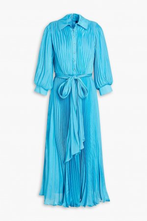 Плиссированное платье-рубашка миди из шифона с эффектом металлик BADGLEY MISCHKA, бирюзовый Mischka