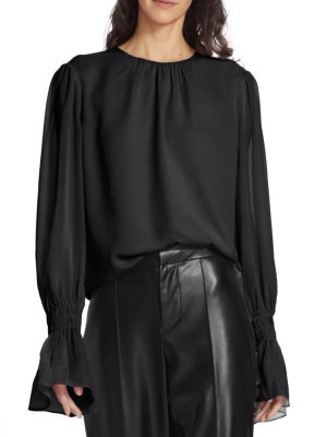 Шелковая блузка с гофрированными манжетами , цвет Color Frame