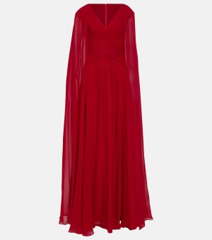 Платье с накидкой из смесового шелка , красный Elie Saab