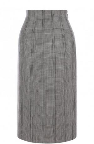 Шерстяная юбка-миди со шнуровкой в клетку Thom Browne. Цвет: черно-белый