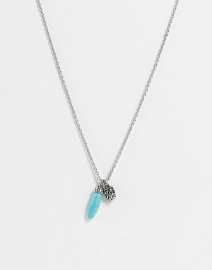 Серебристое ожерелье с подвеской из голубого камня -Серебряный Classics 77