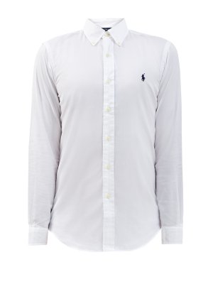 Белая рубашка из хлопкового пике с логотипом POLO RALPH LAUREN. Цвет: белый