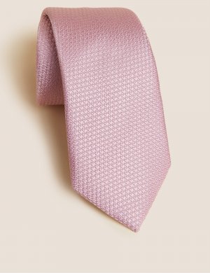 Текстурированный галстук из чистого шелка , светло-розовый Marks & Spencer