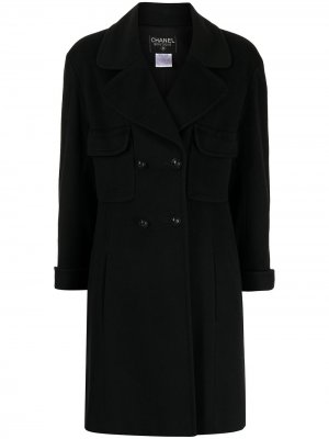Двубортное пальто 1997-го года с логотипом CC Chanel Pre-Owned. Цвет: черный