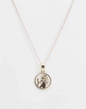 Золотистое ожерелье с подвеской Святой Христофор Chained & Able. Цвет: золотой