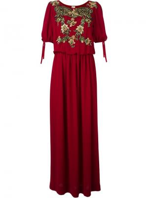 Длинное платье с вышивкой на груди Antonio Marras. Цвет: красный
