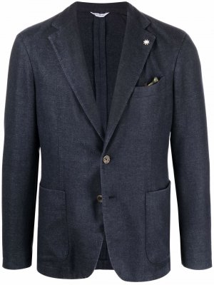 Однобортный пиджак со значком на лацкане Manuel Ritz. Цвет: синий