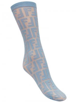 Носки с вышитыми логотипами Fendi. Цвет: синий