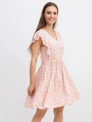 Платье из вискозы с v-образным вырезом молочного цвета в розовый цветочек Mark Formelle