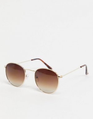 Темно-коричневые солнцезащитные очки в круглой оправе -Коричневый цвет New Look