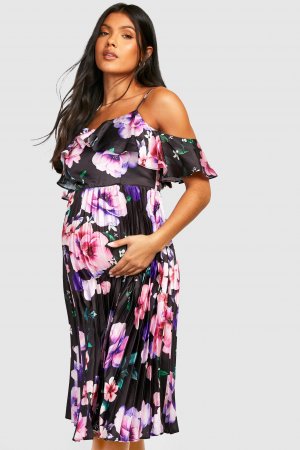 Платье миди со складками и цветочным принтом для беременных , черный Boohoo