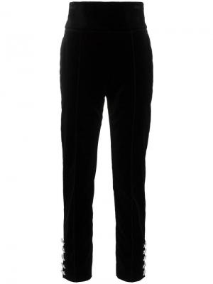 Бархатные брюки с высокой талией и пуговицами кристаллами Alexandre Vauthier. Цвет: черный