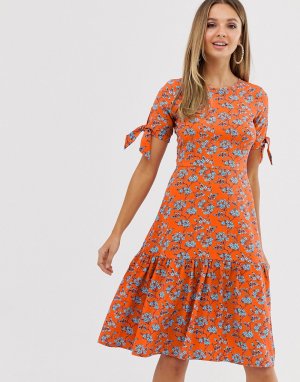 Платье с короткими рукавами и завязкой Closet-Оранжевый Closet London
