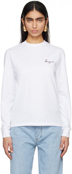Белая футболка с длинным рукавом принтом Ferragamo