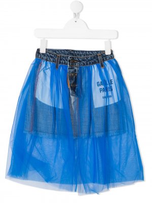 Джинсовая юбка мини с тюлем Gaelle Paris Kids. Цвет: синий