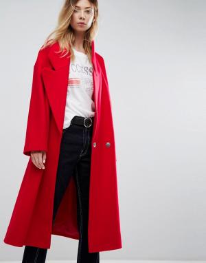 Пальто с большим воротником ASOS. Цвет: красный