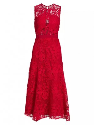 Кружевное платье-миди без рукавов , красный Self-Portrait