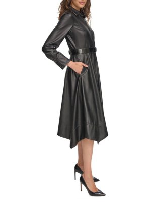 Платье-рубашка миди из искусственной кожи Vintage Glam , черный Donna Karan