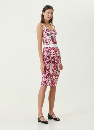 Розово-белая юбка-карандаш миди с геометрическим узором Dolce&Gabbana