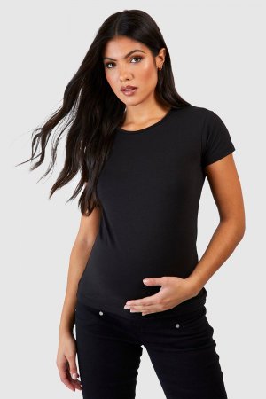 Базовая футболка с короткими рукавами и круглым вырезом для беременных boohoo, черный Boohoo