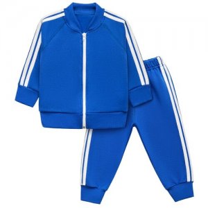 Комплект одежды  детский, куртка и брюки, спортивный стиль, пояс на резинке, размер 80, синий Три ползунка. Цвет: синий