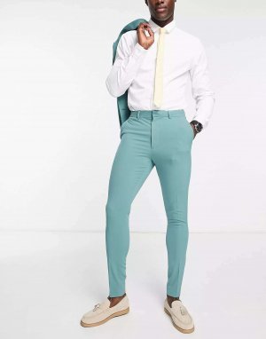 Суперузкие костюмные брюки серо-зеленого цвета ASOS. Цвет: зеленый