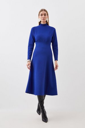 Вязаное платье «летучая мышь» с завязками на талии премиум-класса для контурирования тела , синий Karen Millen