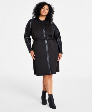 Платье смешанного размера с пуговицами спереди больших размеров , черный Calvin Klein