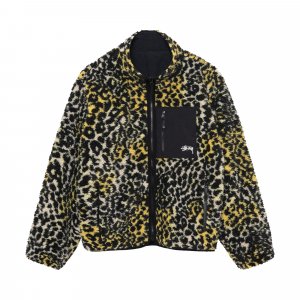 Двусторонняя куртка Sherpa Желтый леопард Stussy