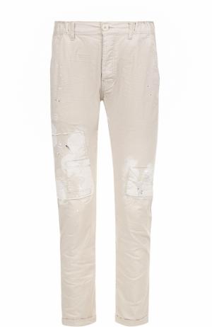 Хлопковые брюки прямого кроя с декоративными заплатками Frankie Morello. Цвет: бежевый